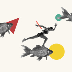 Contemporary art collage. Surrealism, minimalism in art.