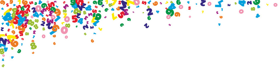 Falling bright numbers. Math study concept with flying digits. Extraordinary back to school mathematics banner on white background. Falling numbers vector illustration.