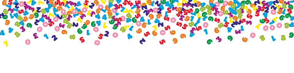 Fototapeta na wymiar Falling colorful numbers. Math study concept with flying digits. Classic back to school mathematics banner on white background. Falling numbers vector illustration.