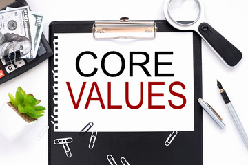 Core Values. text on white paper on white background