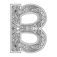 Hand drawn of aphabet letter B in zentangle style