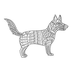 Hand drawn of dog in zentangle style