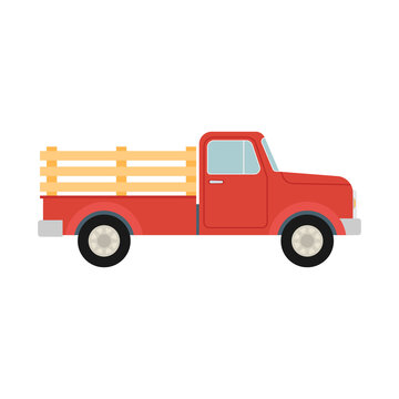 Pickup truck. Red retro farm truck isolated on white background.