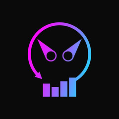 Graph, Arrow And Skull Logo Concept. Gradient. Purple and Blue. Line Logotype. Logo, Icon, Symbol and Sign. Black Background