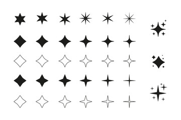 Big set of star icon, magic spark for graphic or product design.
