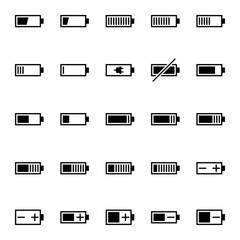 A pack of battery-related icons. Pure energy, electricity and charge thematic.