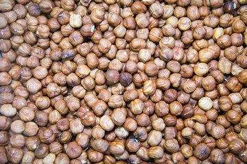 Hazelnuts (Latin Corylus maxima) are fresh brown in color with a beautiful striped pattern. Fruits nuts vegetables berries useful products agriculture agriculture.