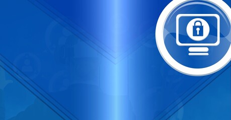 Composition of digital padlock icon with copy space on blue background