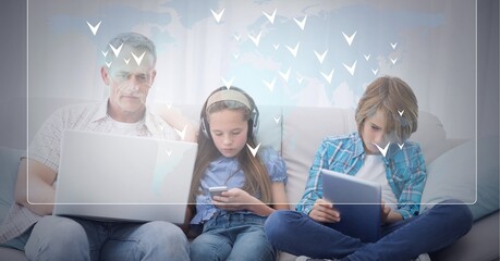 Composition of screen with digital data processing over family using electronic devices