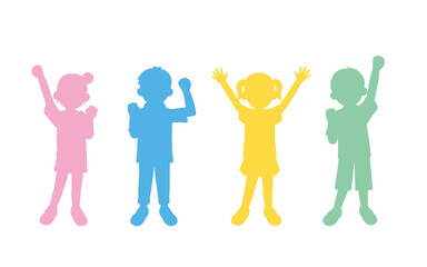 元気にジャンプする子供達のイラスト シルエット素材 Black Wall Mural Bla Senryu