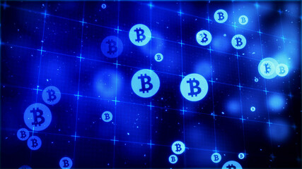 デジタル背景に浮遊する仮想通貨のイメージ