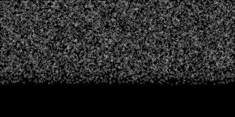 Fototapeta premium Falling numbers, big data concept. Binary white chaotic flying digits. Artistic futuristic banner on black background. Digital vector illustration with falling numbers.
