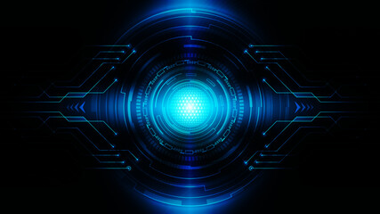 Digital circuit technology future, Futuristic system data connection interface computer on dark blue background