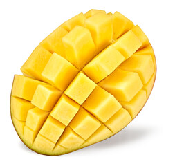 fresh sliced mango isolated on white background. exotic fruit. clipping path