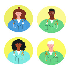 Set of male and female medical staff, doctors, avatars.