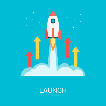 Rocket launch vector illustration concept in flat style. Suitable for web banners, social media, postcard, presentation and many more. © Abdulloh
