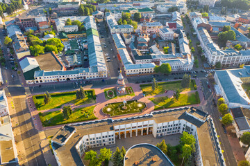 Naklejka premium Aerial drone view of the old city center with Alexander Nevsky Chapel in summer of Yaroslavl, Russia.