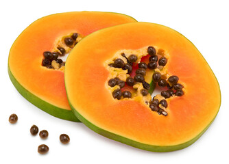 sliced ripe papaya fruit isolated on white background. exotic fruit. clipping path