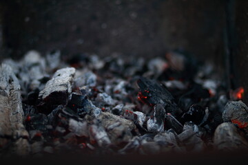Embers in the grill, close-up
