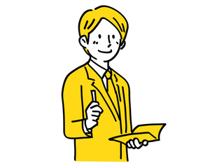 ノート ペン 手にする 男性 シンプル イラスト