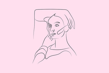 Abstract  hand drawn line drawing minimal woman portrait and body Vector illustration Contemporary portrait