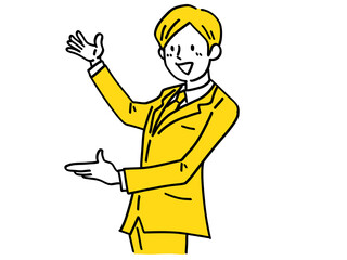 迎える ようこそ ウェルカム 男性 シンプル イラスト