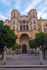 Málaga, Spain - February 23, 2021: View of The Cathedral of Málaga during the pandemic