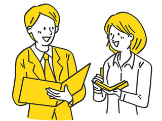 上司 部下 メモ書き 打ち合わせ ヒアリング カップル コンピ 女性 男性 シンプル イラスト