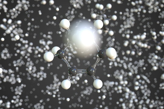 Cyclohexene molecule, scientific molecular model, 3d rendering