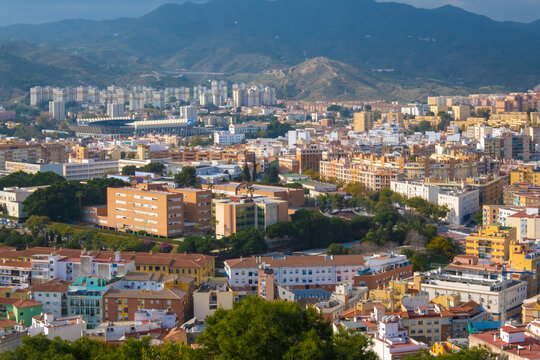 High Angle view of of the city of Malaga in Spain.