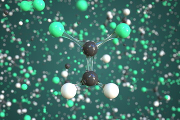 Vinylidene chloride molecule, scientific molecular model, 3d rendering