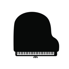 The silhouette of a grand black piano. Top view. Vector illustration. A musical instrument. Isolated on a white background.