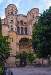 Fototapeta na wymiar Málaga, Spain - February 23, 2021: View of The Cathedral of Málaga during the pandemic