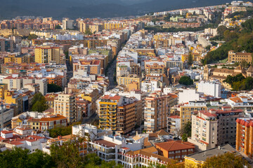 Fototapeta na wymiar High Angle view of of the city of Malaga in Spain.
