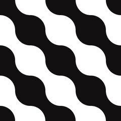 Diagonal black and white stripes. Vector seamless wavy lines.