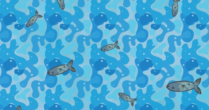 Animation of fish swimming on blue water background