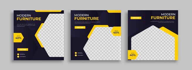 Furniture Editable minimal square banner template with geometric shapes for social media post, story and web internet ads. Vector illustration