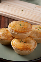 Typical Brazilian cuisine appetizer called Empada de Camarão. Copy space