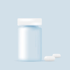 A jar of pills. Pharmaceutical drugs container.