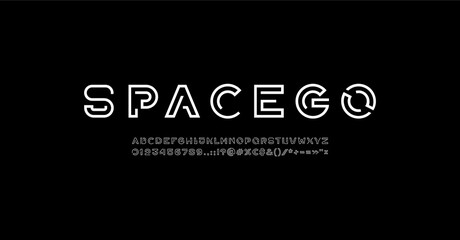 Modern digital style alphabet, trendy font from thin segment line, minimal technology style letters and numbers and punctuation marks, vector illustration 10EPS