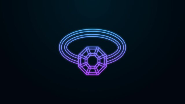 Glowing neon line Diamond engagement ring icon isolated on black background. 4K Video motion graphic animation