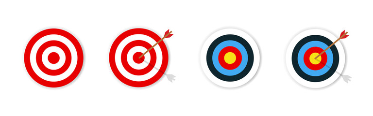  Target with arrow. Archery with target . Set of targets . Vector illustration. Colection of shooting targets isolated on white background.