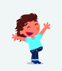 cartoon character of little girl on jeans celebrating something with joy.