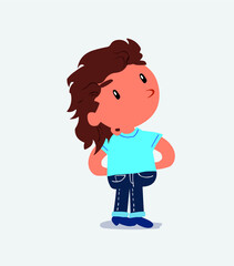 cartoon character of little girl on jeans doubting