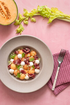 Exotic melon, mozzarella and prosciutto salad
