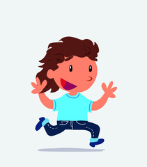 cartoon character of little girl on jeans running happily