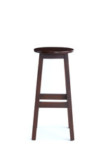 Dark brown wooden stool isolated on the white background.