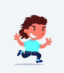 cartoon character of little girl on jeans running very pleased.