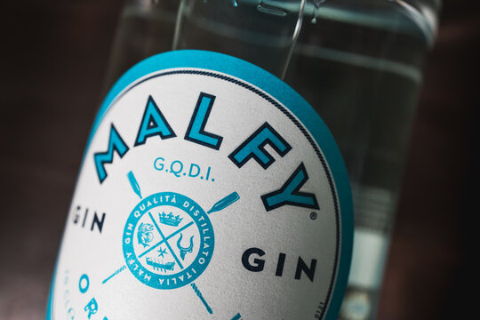 LONDON - APRIL 14, 2021: Malfy Italian gin in glass botttle