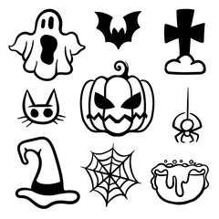 a set of linear drawings on the theme of Halloween. a caligraphic brush. vector.